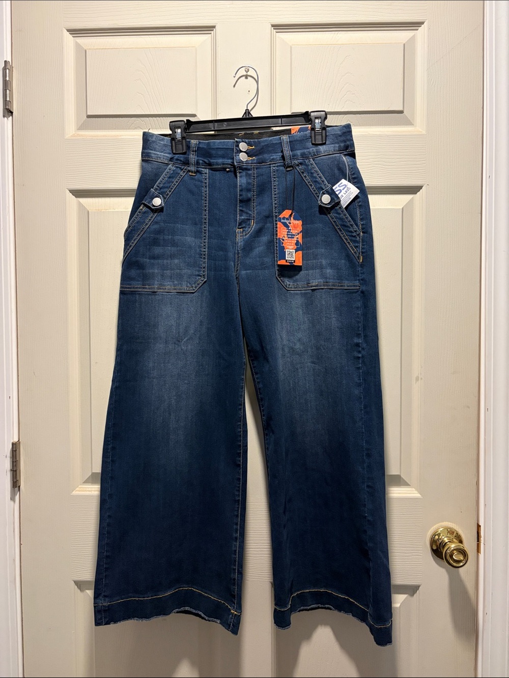 High-Rise Dark Blue Wide-Leg Denim Jumpsuit Pants